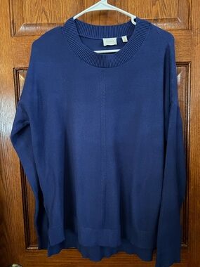 Cyrus Large Blue High Neck Pullover Knit Sweater Long Sleeves Cozy Soft